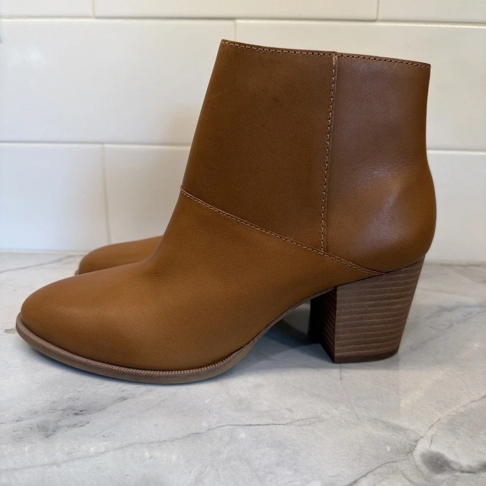 Madewell The Rosie Ankle Leather Bootie Side Zip Brown MA434 Women's Size 8.5